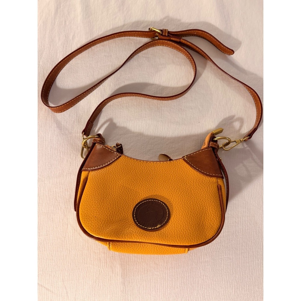 Dooney & Bourke Pebble Leather Mini Crossbody Bag‎ Yellow Brown Trim NEW Vintage